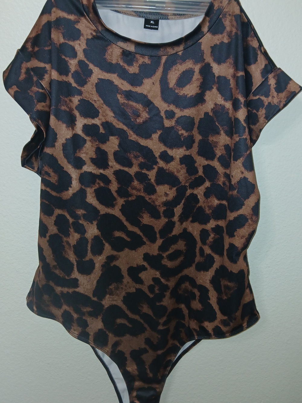 SHEIN Brown and Black Leopard Print Short Sleeve Bodysuit
